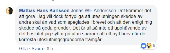 Mattias Karlsson FB 20181221 svar