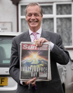 Nigel Farage votes in the EU referendum