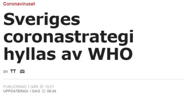 TT artikel Sverige hyllas